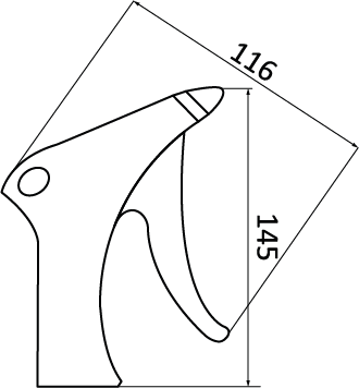 Esquema técnico de pistola neumática sin manómetro, con medidas – EJEMATIC SL.