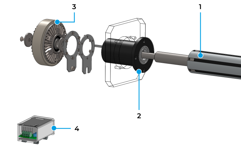 Sistema de desbobinador en voladizo con freno eléctrico y eje expansible para control preciso de tensión industrial.